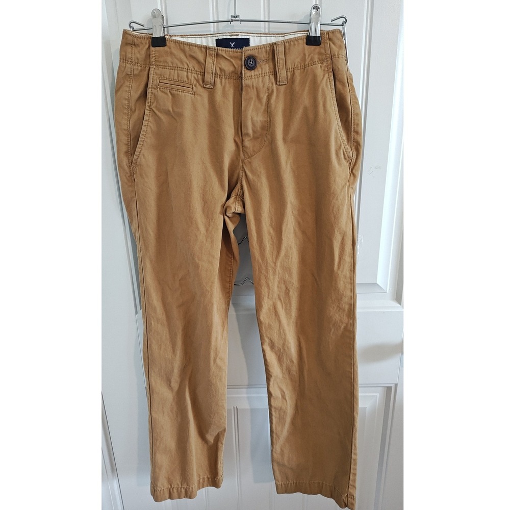 Women 26/28 American Eagle Original Straight Chino Tan Cotton Pockets Excellent
